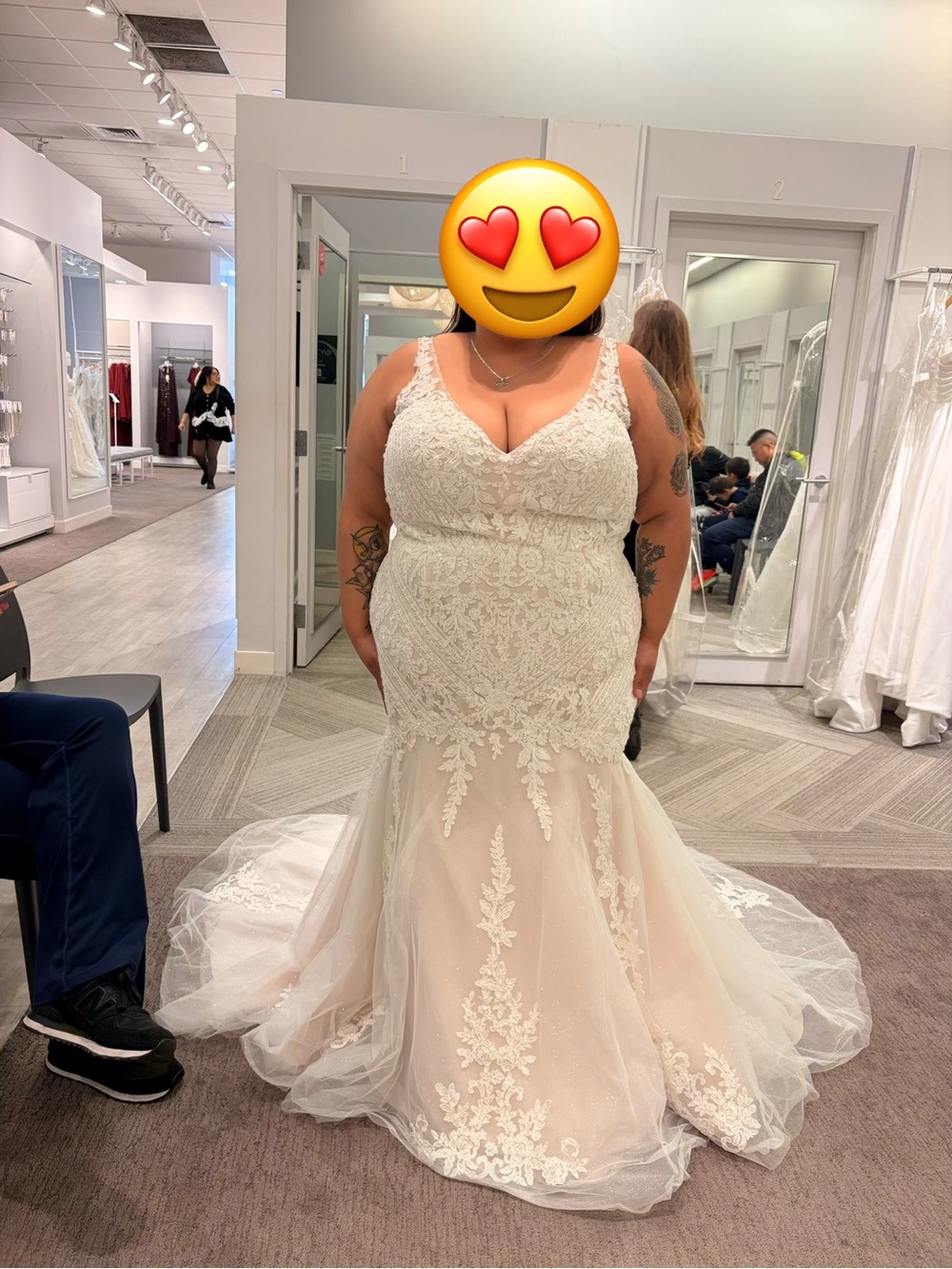 Plus-Size Lace Mermaid Wedding Dress in Ivory/Blush - Elegant Fit